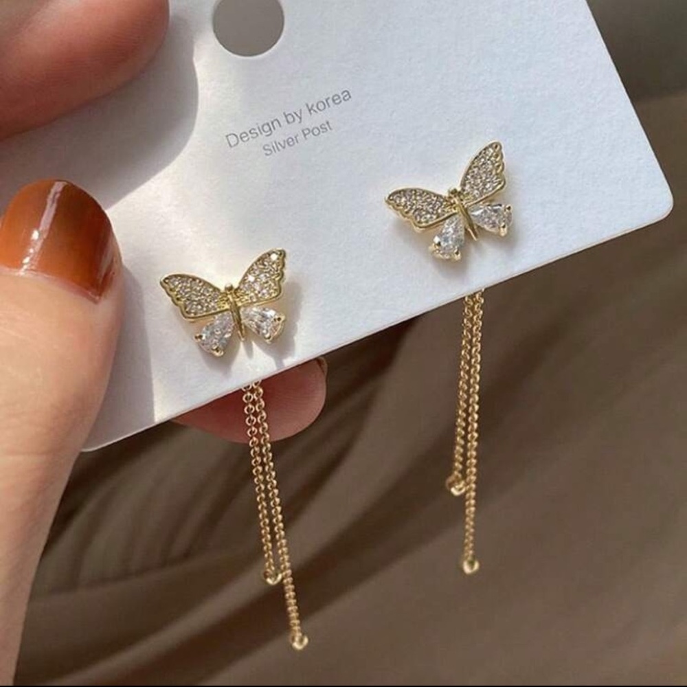 Women’s brand new cute shiny stylish butterfly tassel dangle earrings jewelry